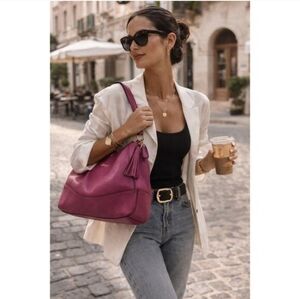 kate spade Berry Pink Pebbled Leather Tassel Hobo Bag